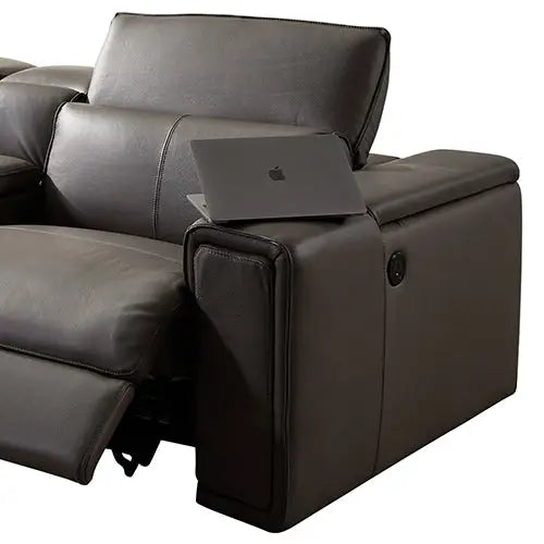 Corner Sofa Square Wedge Finest Genuine Leather Grey Electric Recliner Storage Drawer with 2x Cup Holders Lounge Set