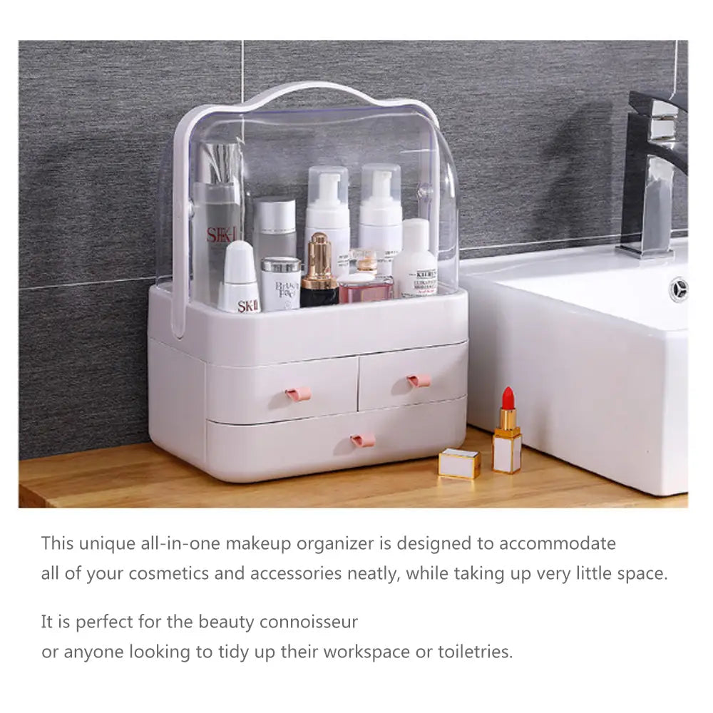 Cosmetics Storage Boxes Portable Dust-proof Makeup Jewelry Case Desktop Drawer(White-White) - Health & Beauty >