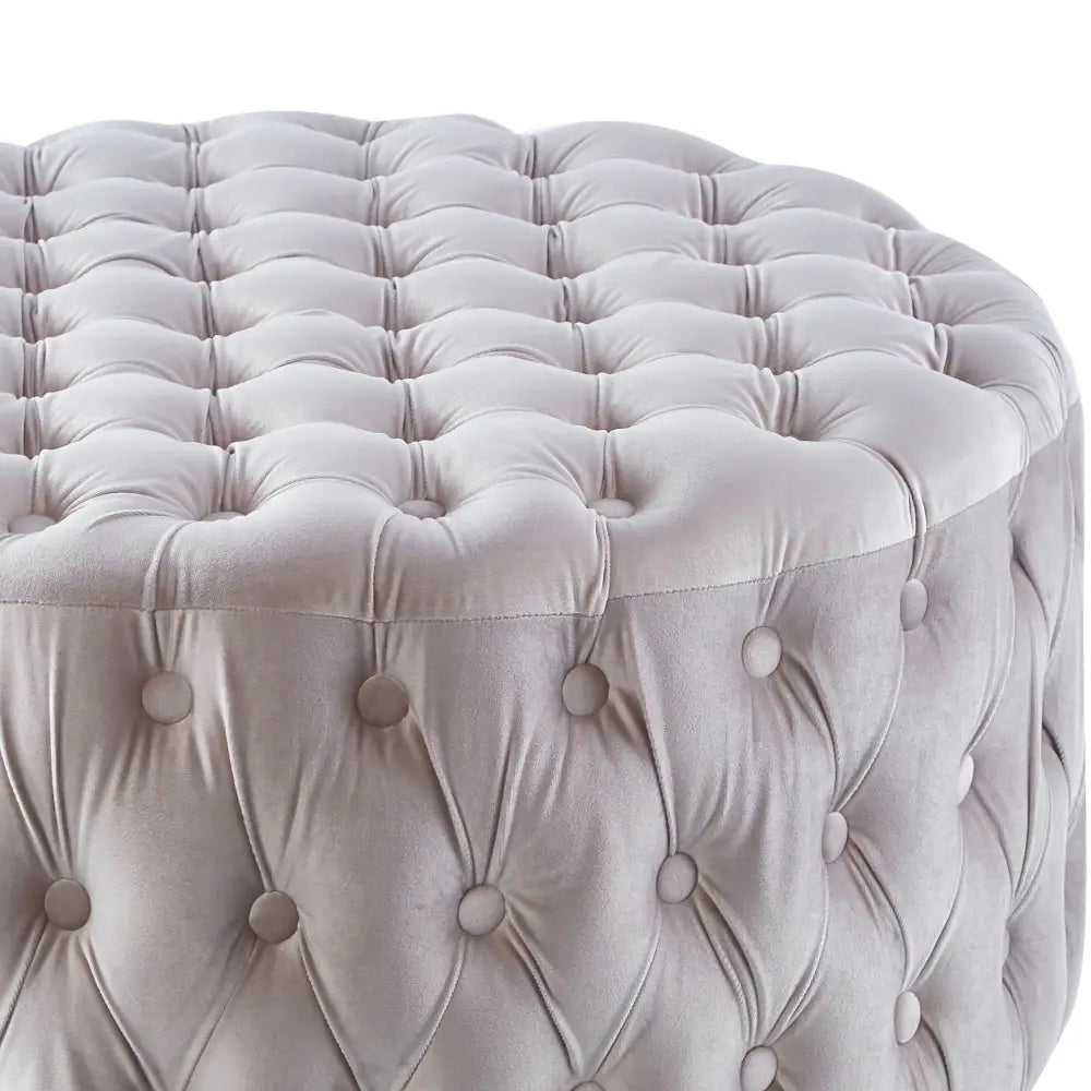 Cosmos Tufted Velvet Fabric Round Ottoman Footstools - Beige - Furniture > Sofas