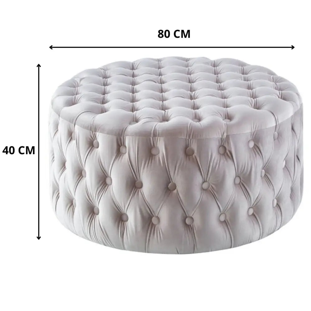 Cosmos Tufted Velvet Fabric Round Ottoman Footstools - Beige - Furniture > Sofas