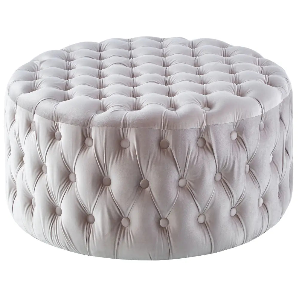 Cosmos Tufted Velvet Fabric Round Ottoman Footstools - Beige - Furniture > Sofas