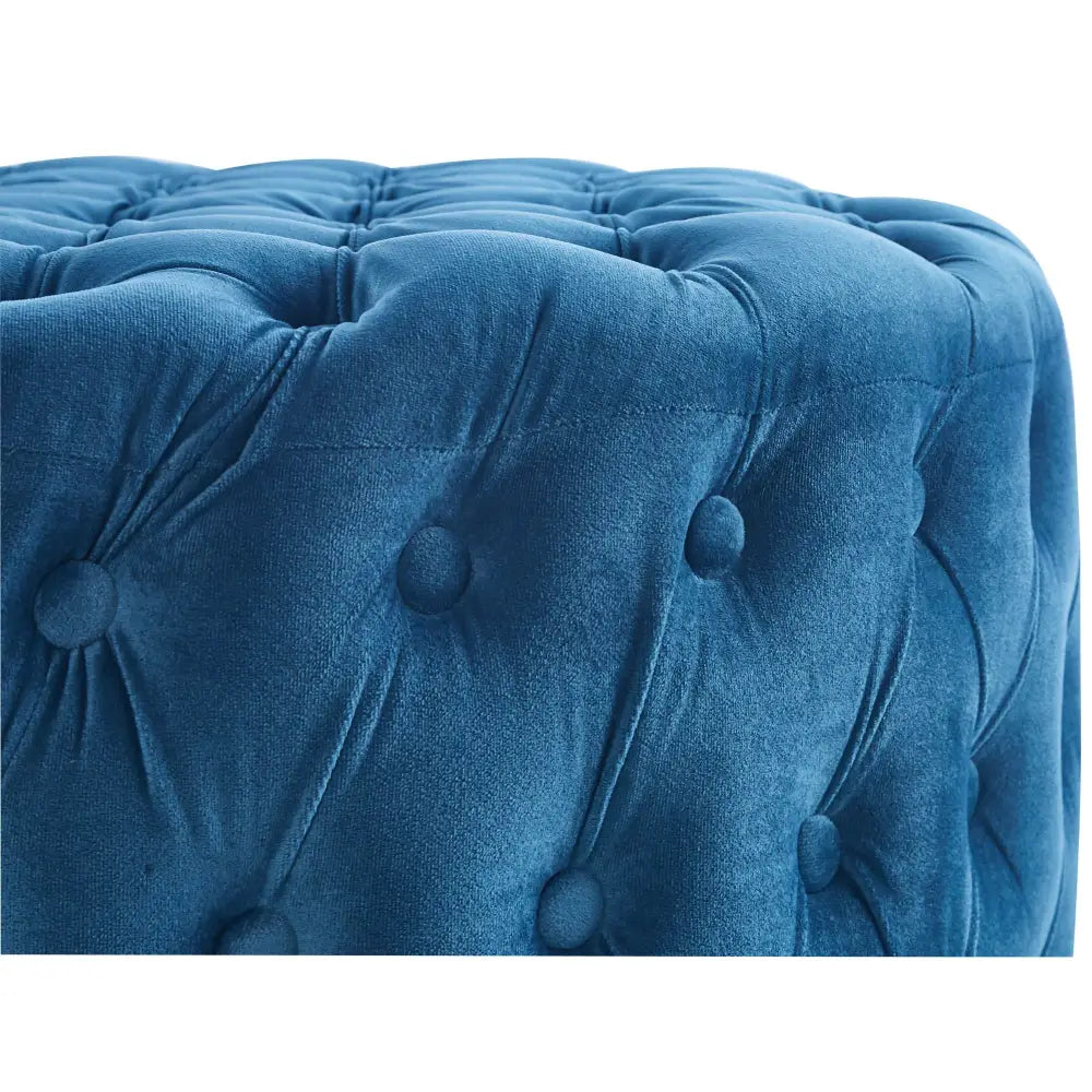 Cosmos Tufted Velvet Fabric Round Ottoman Footstools - Blue - Furniture > Sofas