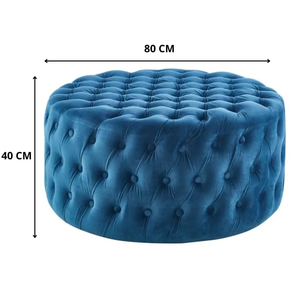 Cosmos Tufted Velvet Fabric Round Ottoman Footstools - Blue - Furniture > Sofas