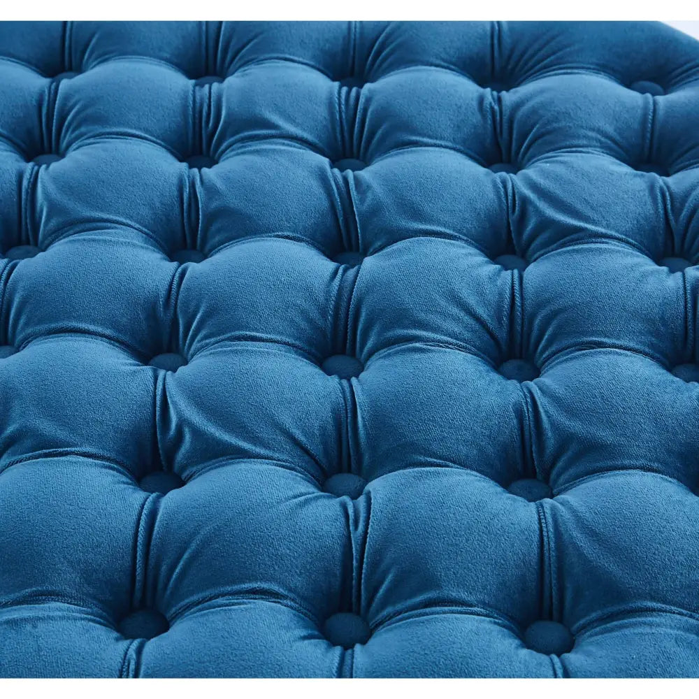 Cosmos Tufted Velvet Fabric Round Ottoman Footstools - Blue - Furniture > Sofas