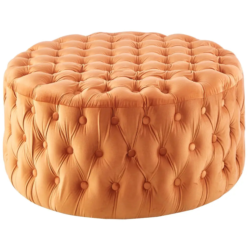 Cosmos Tufted Velvet Fabric Round Ottoman Footstools - Cinnamon - Furniture > Sofas