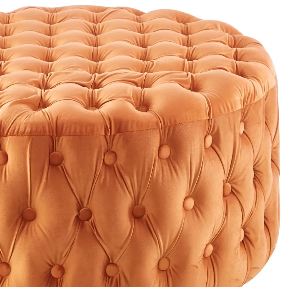 Cosmos Tufted Velvet Fabric Round Ottoman Footstools - Cinnamon - Furniture > Sofas