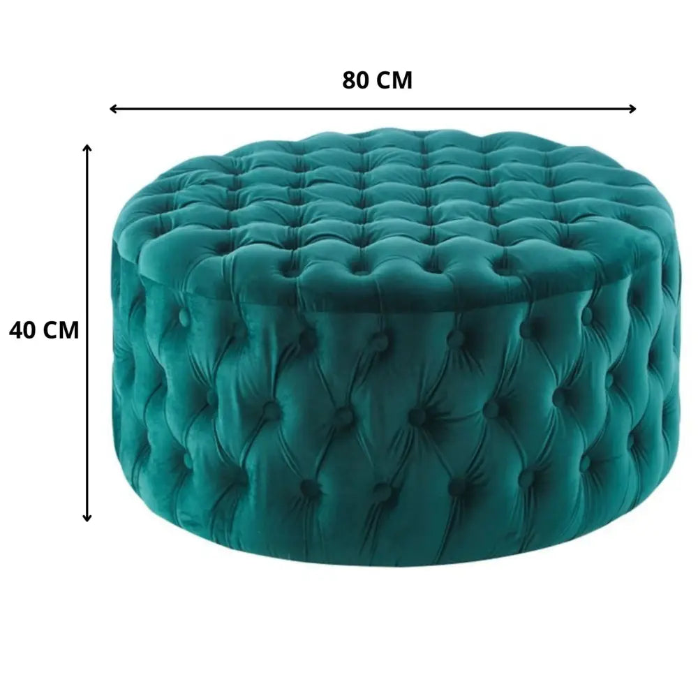Cosmos Tufted Velvet Fabric Round Ottoman Footstools - Green - Furniture > Sofas