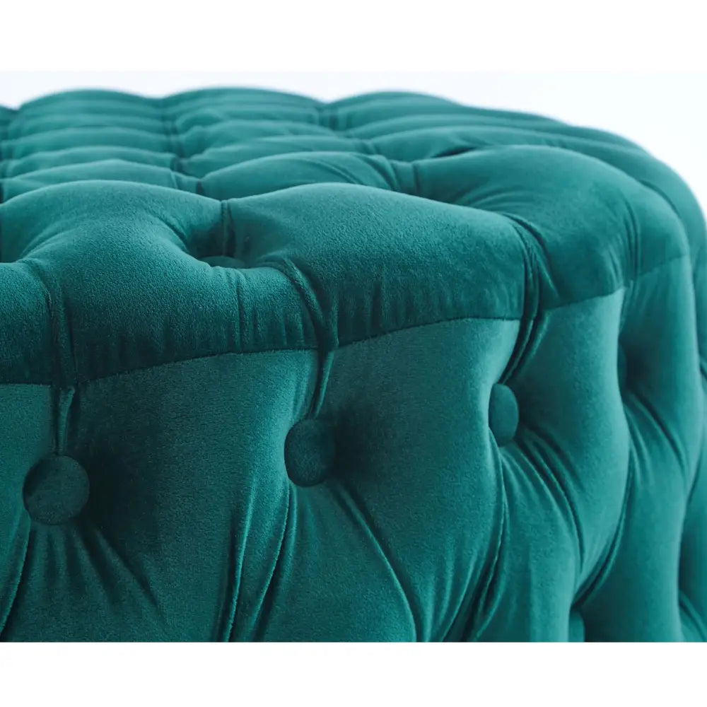 Cosmos Tufted Velvet Fabric Round Ottoman Footstools - Green - Furniture > Sofas