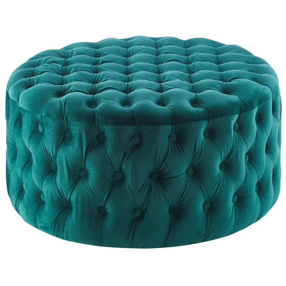 Cosmos Tufted Velvet Fabric Round Ottoman Footstools - Green - Furniture > Sofas