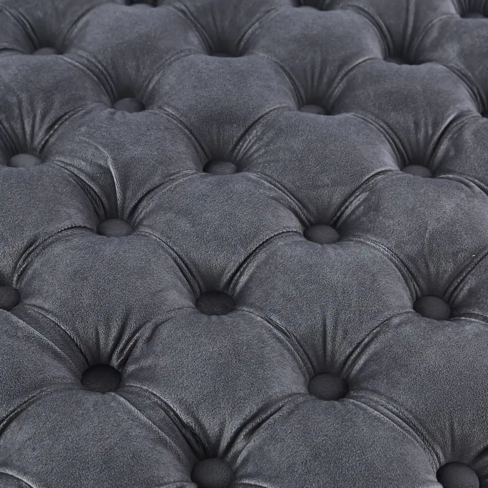 Cosmos Tufted Velvet Fabric Round Ottoman Footstools - Grey - Furniture > Sofas