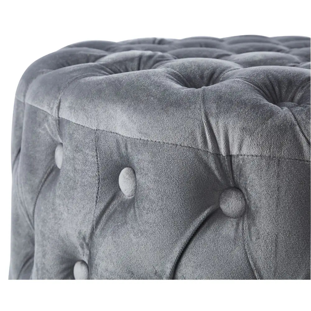 Cosmos Tufted Velvet Fabric Round Ottoman Footstools - Grey - Furniture > Sofas