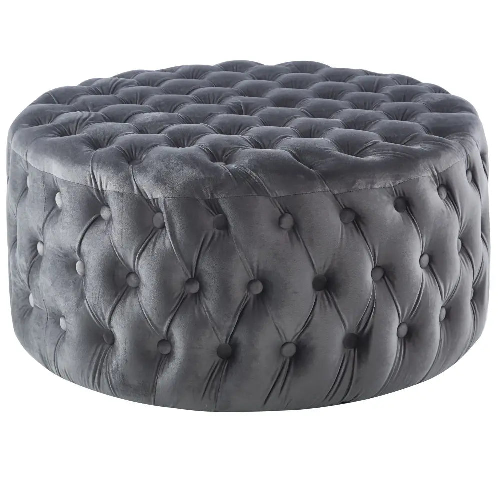 Cosmos Tufted Velvet Fabric Round Ottoman Footstools - Grey - Furniture > Sofas