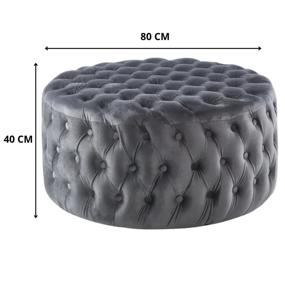 Cosmos Tufted Velvet Fabric Round Ottoman Footstools - Grey - Furniture > Sofas