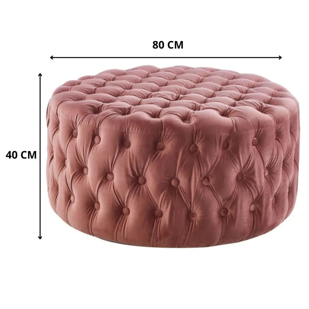 Cosmos Tufted Velvet Fabric Round Ottoman Footstools - Rose Pink - Furniture > Sofas