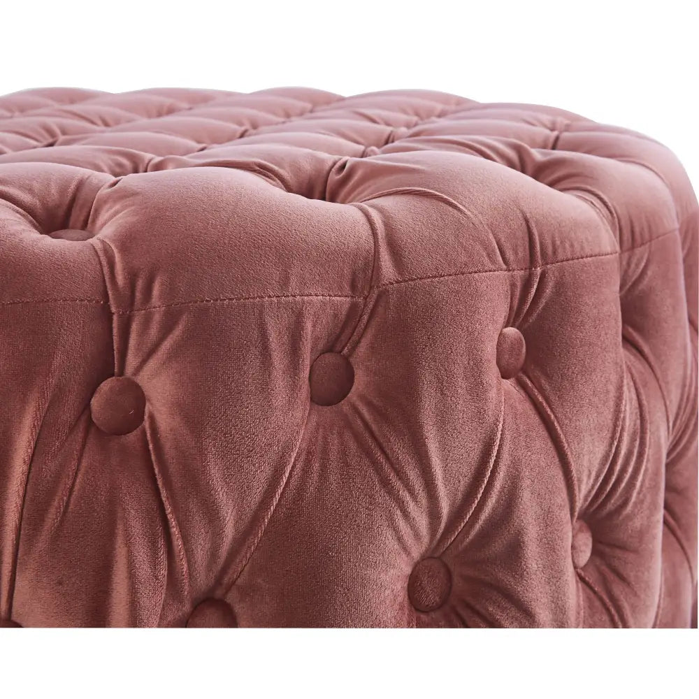 Cosmos Tufted Velvet Fabric Round Ottoman Footstools - Rose Pink - Furniture > Sofas