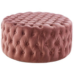 Cosmos Tufted Velvet Fabric Round Ottoman Footstools - Rose Pink - Furniture > Sofas