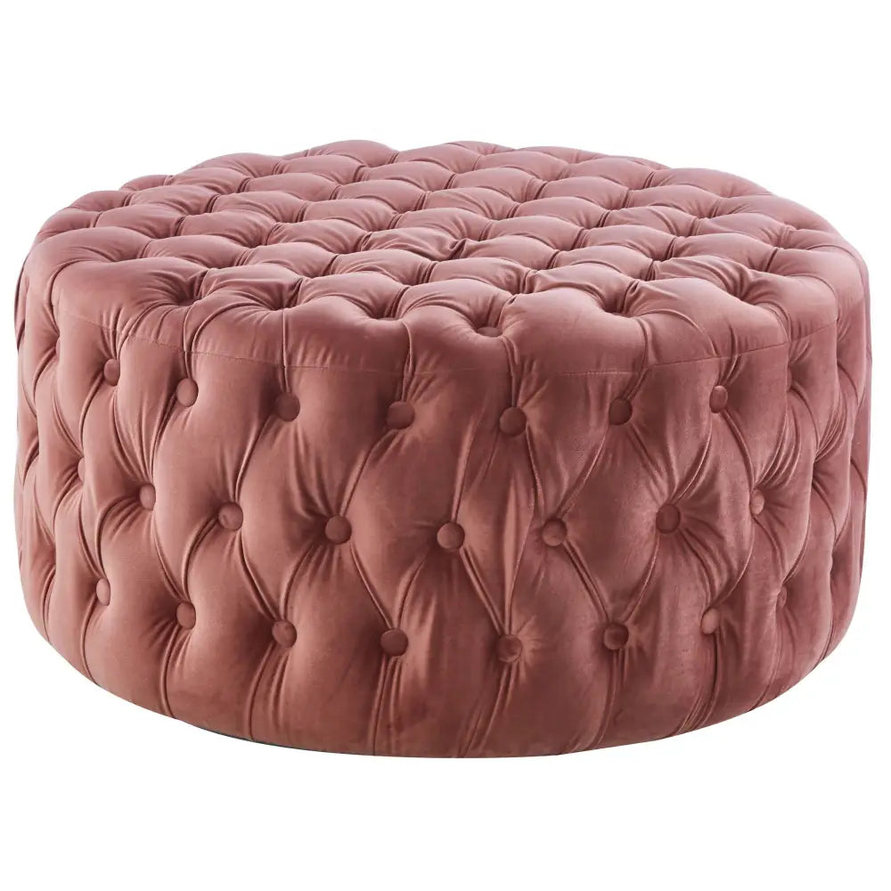 Cosmos Tufted Velvet Fabric Round Ottoman Footstools - Rose Pink - Furniture > Sofas