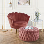 Cosmos Tufted Velvet Fabric Round Ottoman Footstools - Rose Pink - Furniture > Sofas