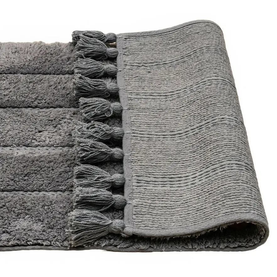 Cotton Fringe Tufted Non-Slip Bathmat Charcoal Grey - Home & Garden > Bathroom Accessories > Bath Mats & Rugs