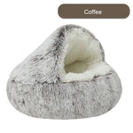 Cozy Coffee Plush Hooded Pet Bed - Ultra Soft Long Fur Cave Bed for Small Pets 50cm - Pet Care > Cat Supplies > Cat
