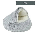 Cozy Gray Plush Hooded Pet Bed - Ultra Soft Long Fur Cave Bed for Small Pets 50cm - Pet Care > Cat Supplies > Cat