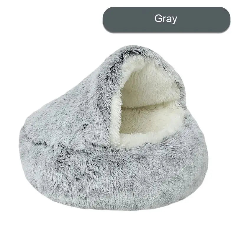 Cozy Gray Plush Hooded Pet Bed - Ultra Soft Long Fur Cave Bed for Small Pets 50cm - Pet Care > Cat Supplies > Cat