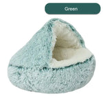 Cozy Green Plush Hooded Pet Bed - Ultra Soft Long Fur Cave Bed for Small Pets 50cm - Pet Care > Cat Supplies > Cat