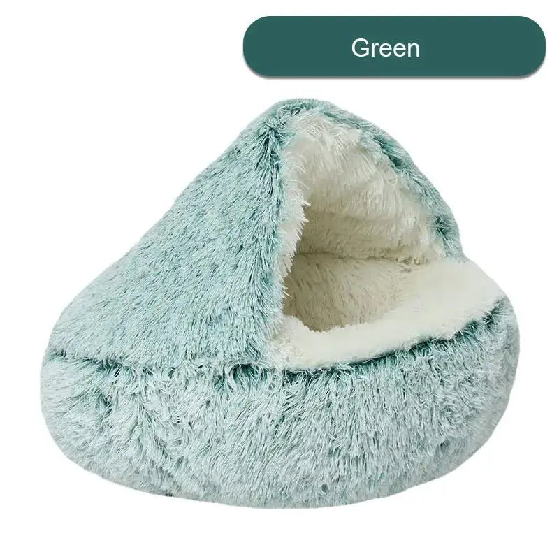 Cozy Green Plush Hooded Pet Bed - Ultra Soft Long Fur Cave Bed for Small Pets 40cm - Pet Care > Cat Supplies > Cat