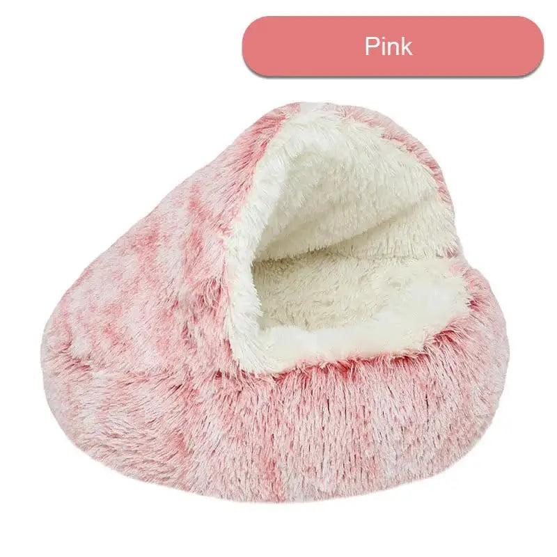 Cozy Pink Plush Hooded Pet Bed - Ultra Soft Long Fur Cave Bed for Small Pets 40cm - Pet Care > Cat Supplies > Cat