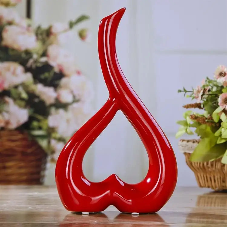 Creative Heart-shaped Ceramic Flower Vase for Home Office or Wedding Decor - Red - Home & Garden > Decor > Vases &