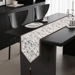 crushed Flower Elegant Green Botanical Table Runner with Tassels - 30x180cm - Furniture > Dining > Dining Set