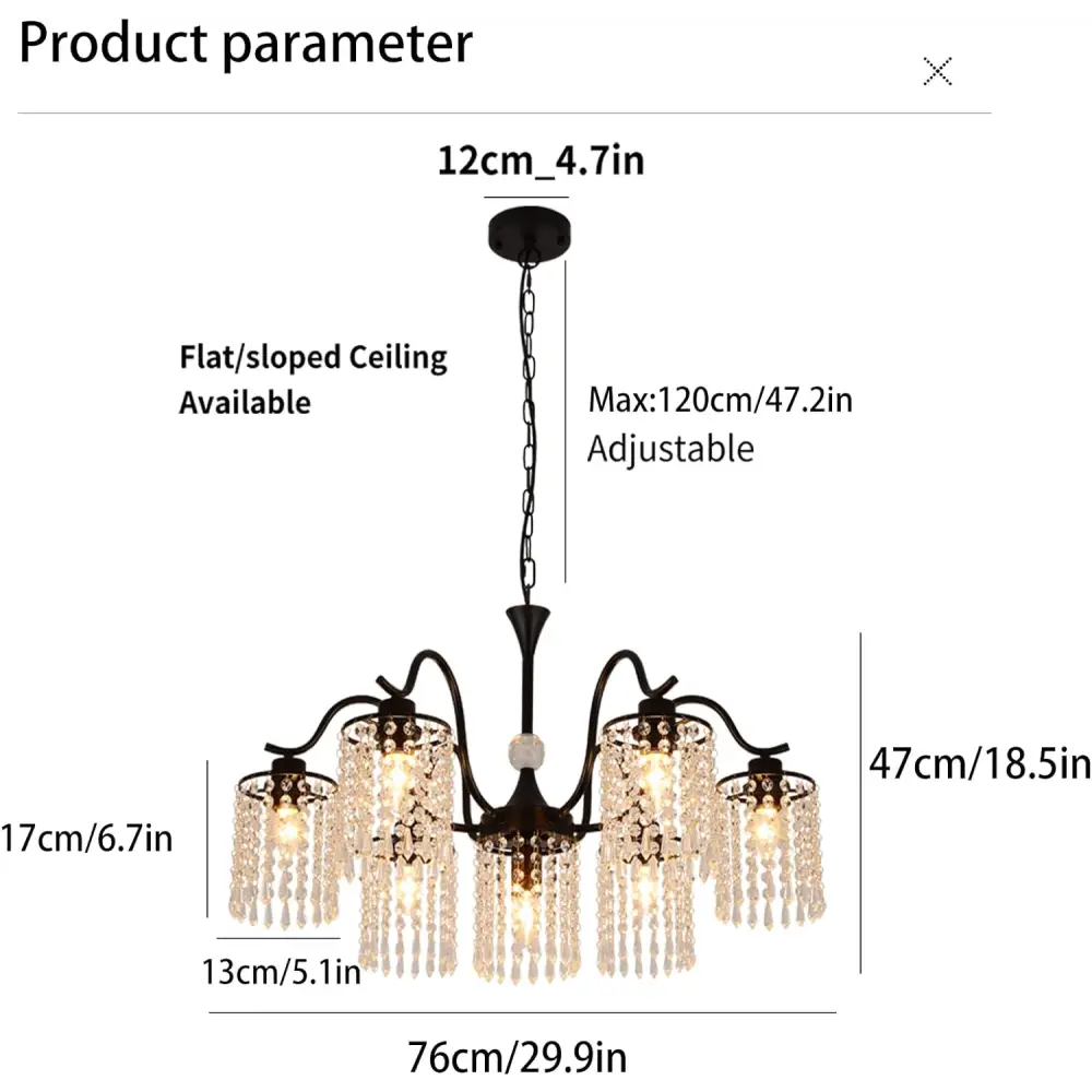 Crystal Chandelier Industrial Farmhouse Black - Home & Garden > Lighting