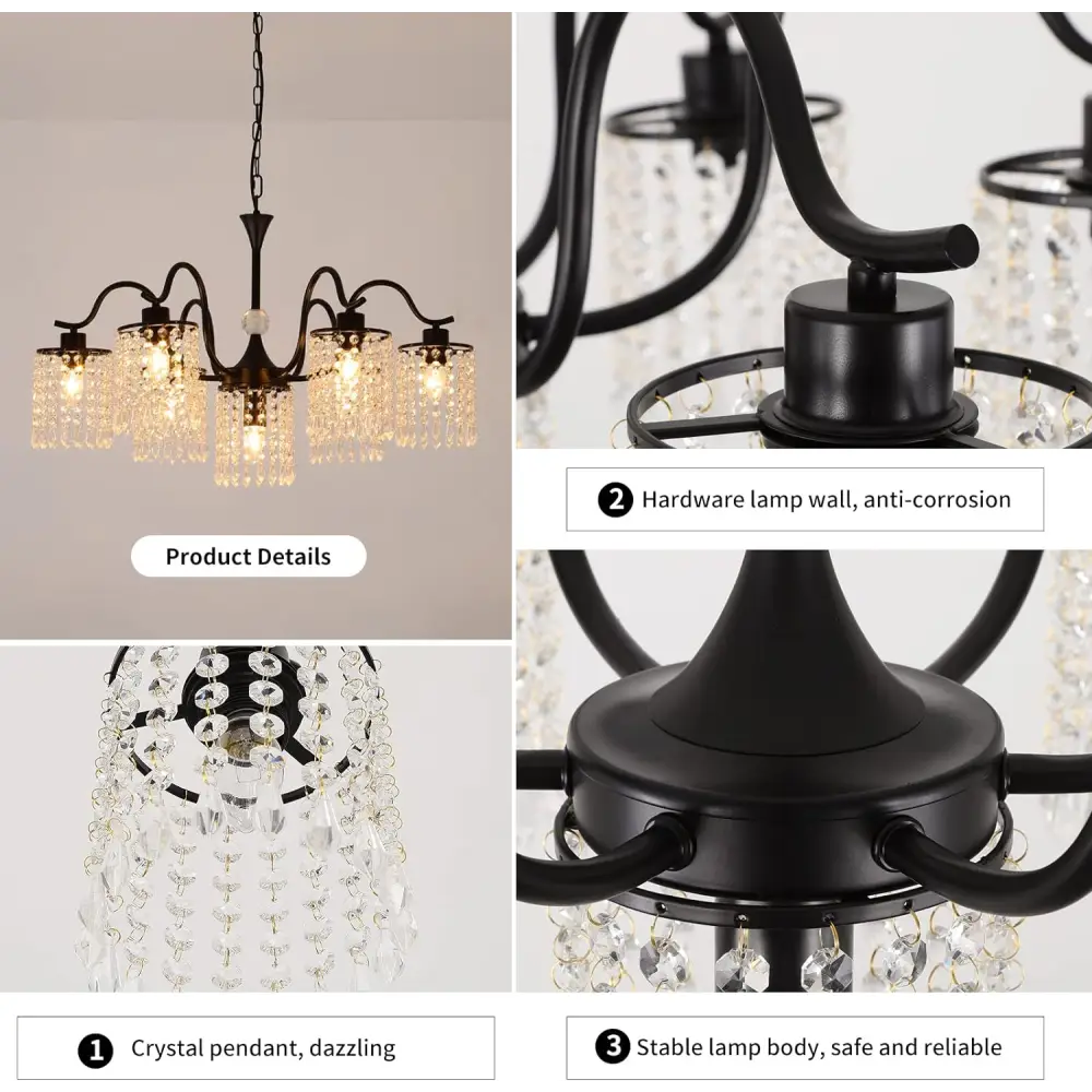 Crystal Chandelier Industrial Farmhouse Black - Home & Garden > Lighting