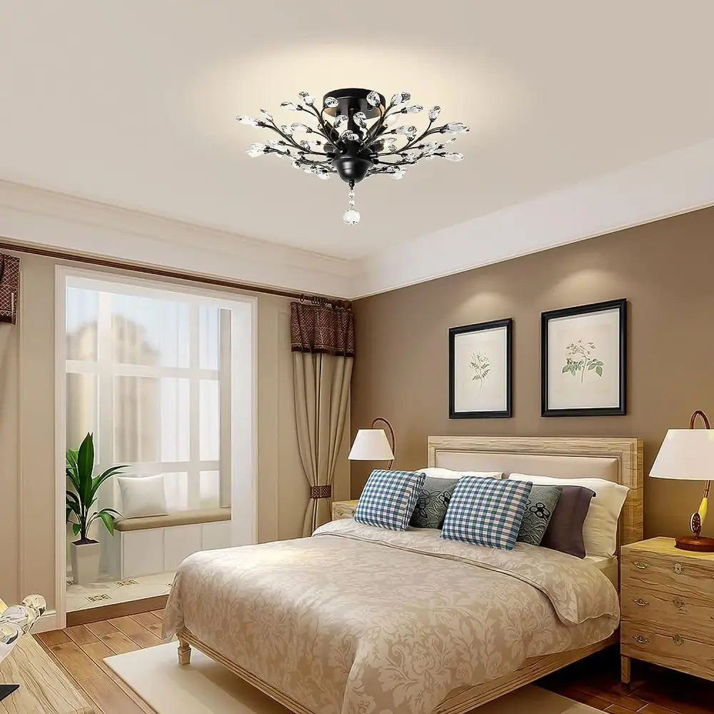 Crystal Chandelier LED Ceiling Light 4 lights Black - Home & Garden > Lighting