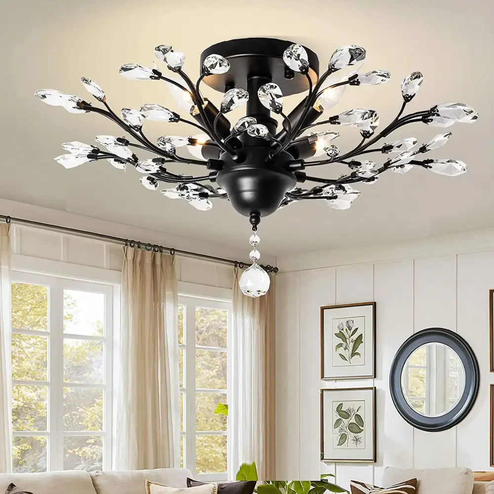 Crystal Chandelier LED Ceiling Light 4 lights Black - Home & Garden > Lighting