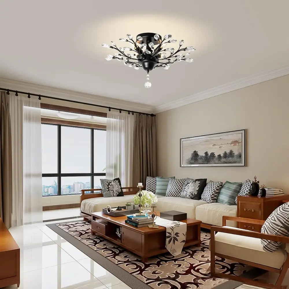 Crystal Chandelier LED Ceiling Light 4 lights Black - Home & Garden > Lighting