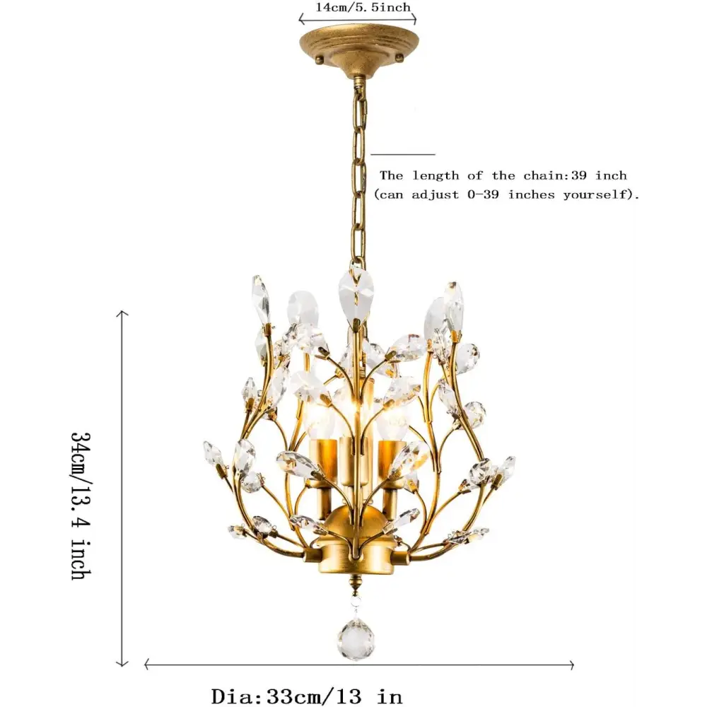 Crystal Chandelier Vintage 3 Lights Gold - Home & Garden > Lighting