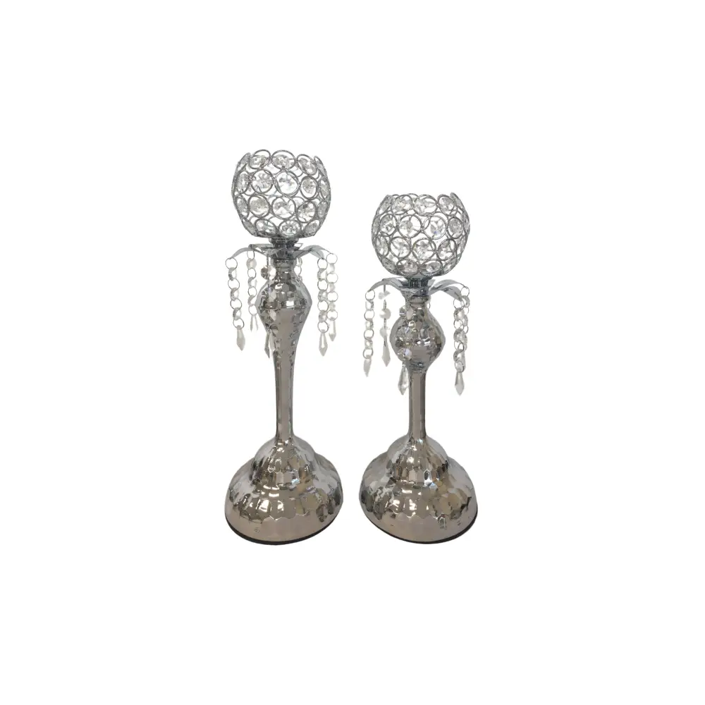 Crystal Silver Ball Candle Holder -Set of 2 - Home & Garden > Decor > Vases & Table Decor