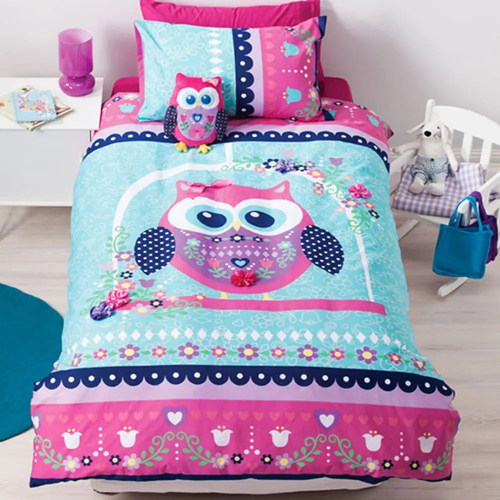 Cubby House Reversible Pretty Owl Quilt Cover Set Single - Home & Garden > Decor > Garden Ornaments