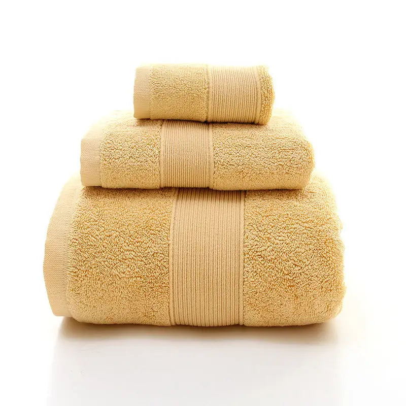 Curry Luxury 100% Cotton Towel Set - 3-Piece Combed Cotton Bath Towel Set - Home & Garden > Bathroom Accessories > Bath