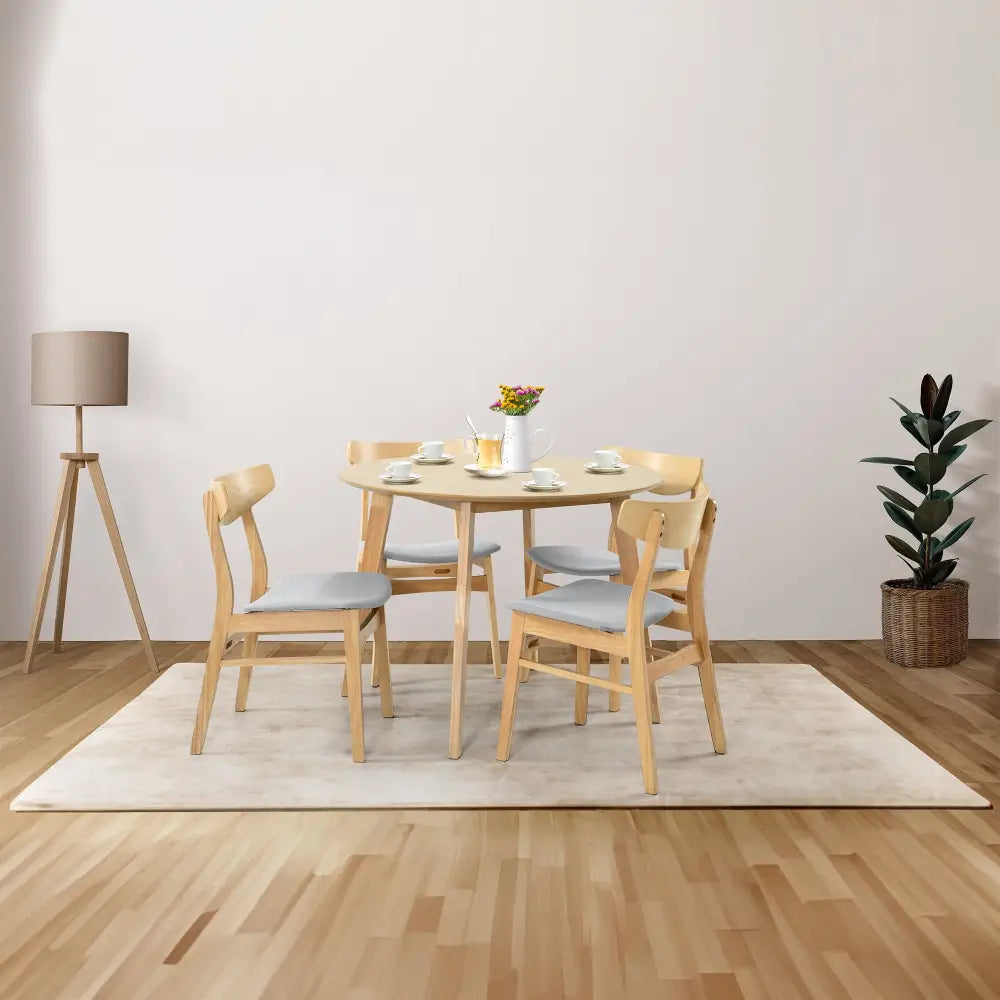 Cusco 100cm Round Dining Table Scandinavian Style Solid Rubberwood Natural - Furniture > Dining