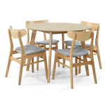 Cusco 5pc Set Dining Set 100cm Round Table 4 Chair Fabric Seat Scandinavian - Furniture > Dining