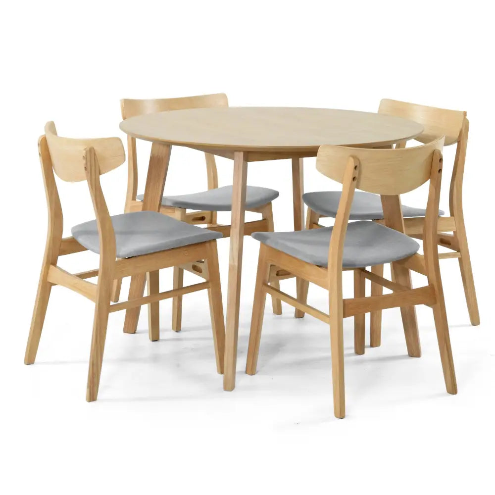 Cusco 5pc Set Dining Set 100cm Round Table 4 Chair Fabric Seat Scandinavian - Furniture > Dining
