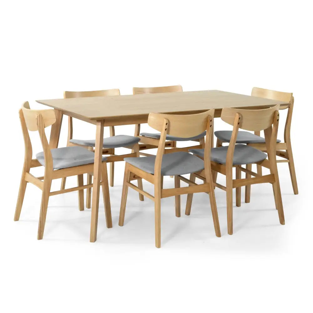 Cusco 7pc Set Dining Set 150cm Table 6 Chair Fabric Seat Scandinavian Style - Furniture > Dining