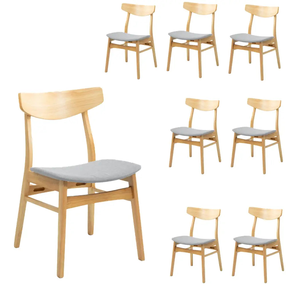 Cusco 8pc Set Dining Chair Fabric Seat Scandinavian Style Solid Rubberwood - Furniture > Dining