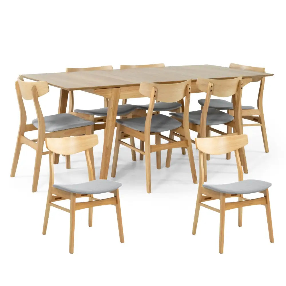 Cusco 9pc Set Dining Set 150 - 190cm Extendable Table 8 Chair Scandinavian Style - Furniture > Dining