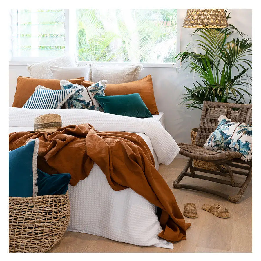 Cushion Cover-Coastal Fringe Natural-Palm Trees Natural-35cm x 50cm - Home & Garden > Bedding