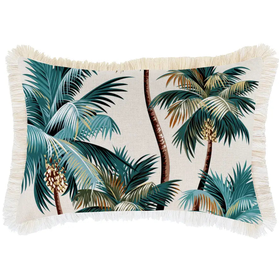 Cushion Cover-Coastal Fringe Natural-Palm Trees Natural-35cm x 50cm - Home & Garden > Bedding