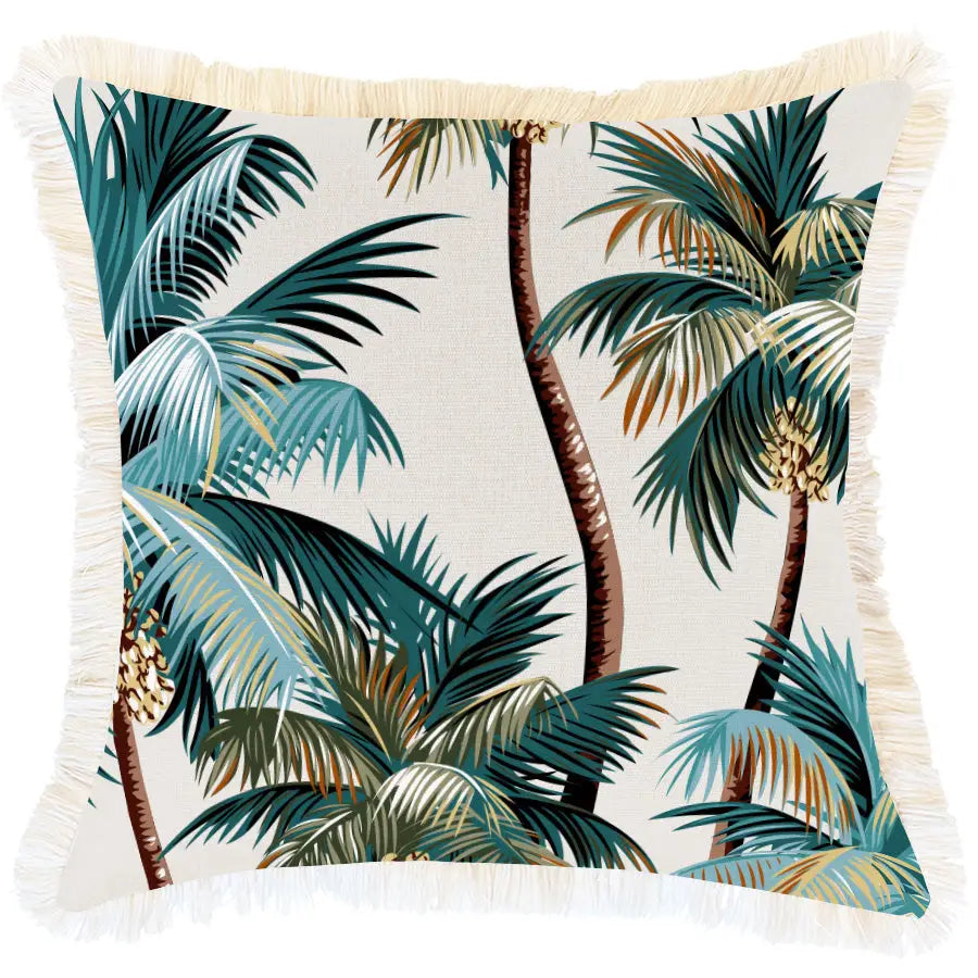 Cushion Cover-Coastal Fringe Natural-Palm Trees Natural-45cm x 45cm - Home & Garden > Bedding