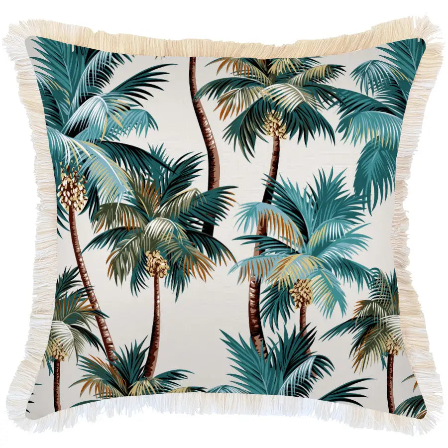 Cushion Cover-Coastal Fringe Natural-Palm Trees Natural-60cm x 60cm - Home & Garden > Bedding